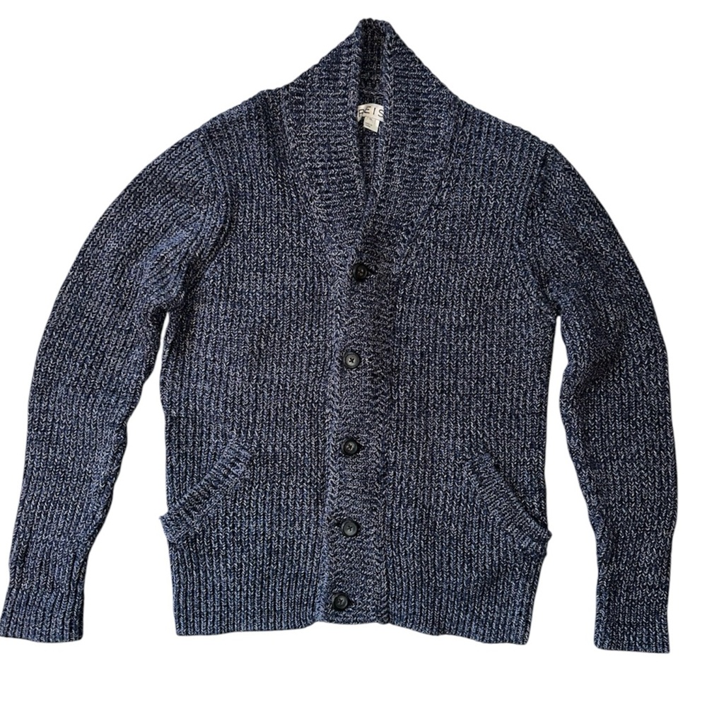 REISS Men's Blue Shawl Collar Cotton Cardigan
